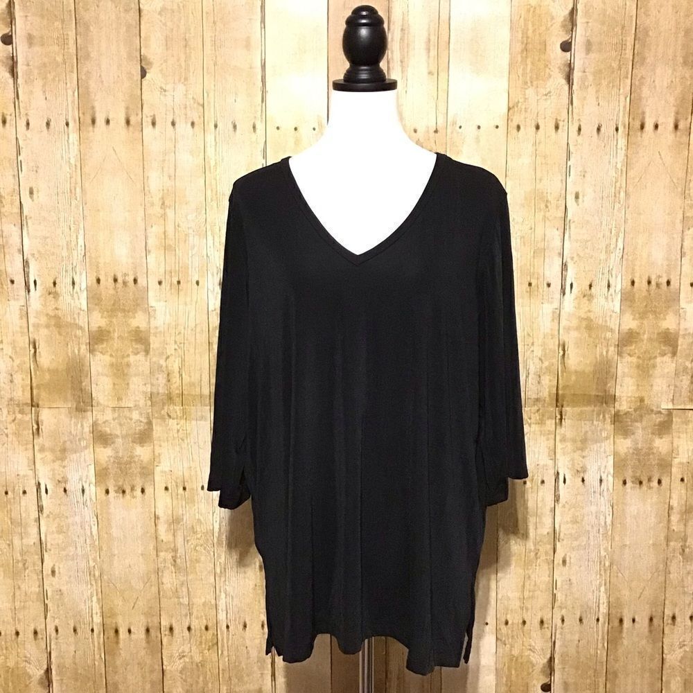 Carolyn Strauss Black 3/4 Sleeve Top 2X Petite‎